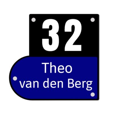 Rondhoek acrylaat naambord 26x25 cm met gekleurd naamgedeelte en huisnummer
