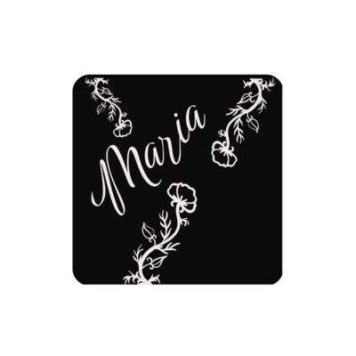 Vierkante gepersonaliseerde onderzetter 5x5cm van zwart acrylaat met fijne gravure