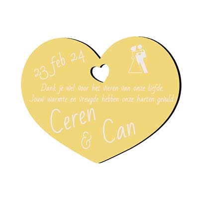 bedankje hartvorm met gat van acrylaat 4,5 x 3,6 cm – gepersonaliseerd