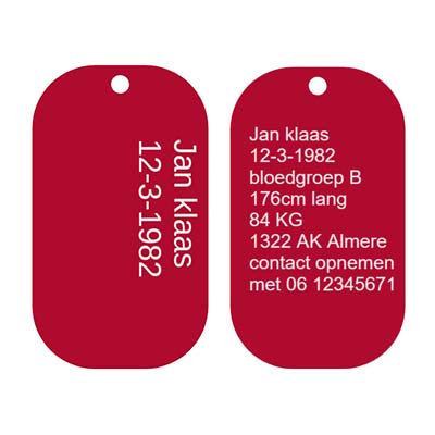 Gepersonaliseerde ID-tags 29x50x1.5 mm met lasergravure in aluminium