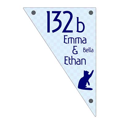 Glaslook naambord driehoek 20x30 cm met RVS afstandhouders