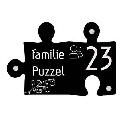 Puzzelstuk Naambord 25x17 cm van zwart acrylaat met lasergravure, stijlvol en duurzaam