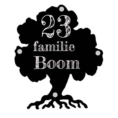 Boomvormig zwart acrylaat naambord 22x26 cm met lasergravure