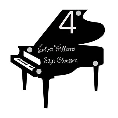 Pianovormig zwart acrylaat naambord 22x23cm met lasergravure Piano Naambord 22x23 cm