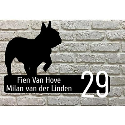 Mopshond Silhouet Huisnaambord, lasergravure acrylaat