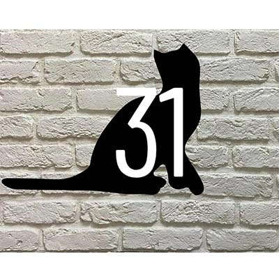 Snowshoe kat silhouet huisnummerbord van zwart acrylaat met witte of appelgroene